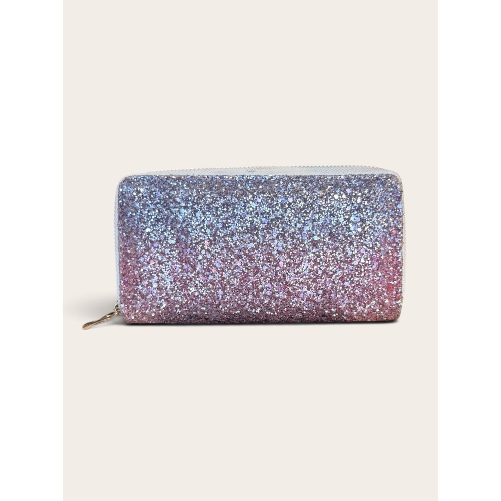 Badiya Ombre Glitter Zip Around Long Wallet Purple Blue Pink Sparkle
